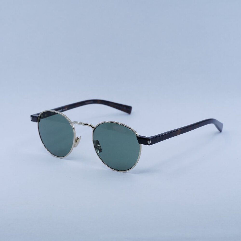 Saint Laurent SL707 002 Sunglasses Gold/Havana Round Frame, Green Lenses